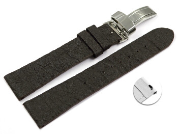 Veganes Schnellwechsel Uhrenarmband Kippfaltschließe aus Ananas dunkelbraun 20mm Stahl