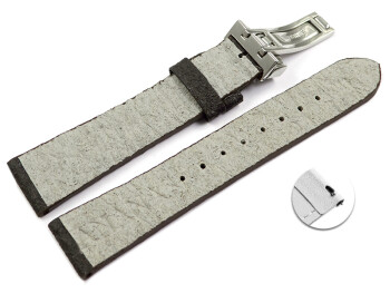 Veganes Schnellwechsel Uhrenarmband Kippfaltschließe aus Ananas dunkelbraun 20mm Stahl