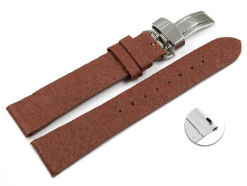 Veganes Schnellwechsel Uhrenarmband Kippfaltschließe aus Ananas hellbraun 20mm Stahl