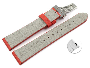 Veganes Schnellwechsel Uhrenarmband Kippfaltschließe aus Ananas rot 14mm Stahl