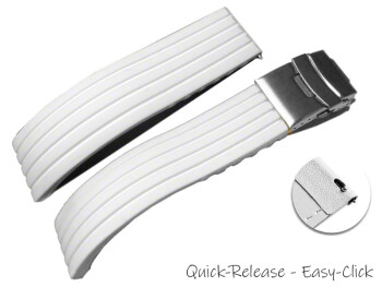Schnellwechsel Uhrenband Faltschließe Silikon Stripes weiß 18mm 20mm 22mm 24mm