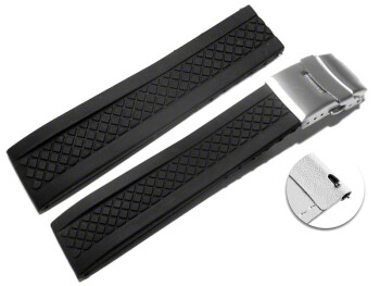 Schnellwechsel Uhrenband Faltschließe Uhrenarmband Silikon Karo schwarz 24mm