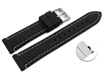 Schnellwechsel Uhrenarmband schwarz weiße Naht aus Silikon 22mm Schwarz