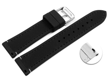 Schnellwechsel Uhrenarmband schwarz weiße Naht aus Silikon 22mm Schwarz