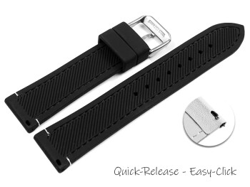 Schnellwechsel Uhrenarmband schwarz weiße Naht aus Silikon 24mm Stahl
