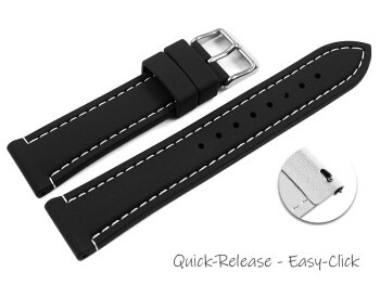 Schnellwechsel Uhrenarmband schwarz weiße Naht aus Silikon 24mm Schwarz