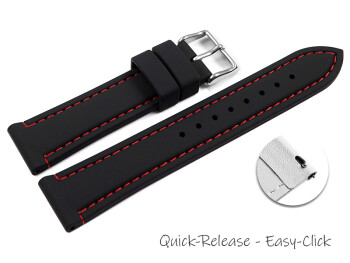 Schnellwechsel Uhrenarmband schwarz mit roter Naht aus Silikon 18mm Stahl