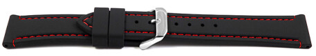 Schnellwechsel Uhrenarmband schwarz mit roter Naht aus Silikon 22mm Stahl