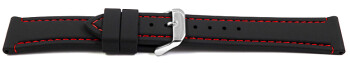 Schnellwechsel Uhrenarmband schwarz mit roter Naht aus Silikon 22mm Stahl
