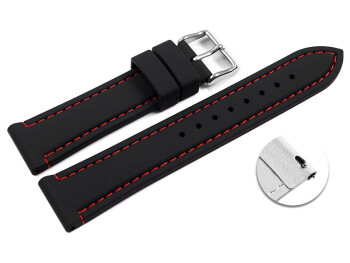 Schnellwechsel Uhrenarmband schwarz mit roter Naht aus Silikon 22mm Stahl