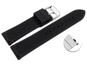 Schnellwechsel Uhrenarmband schwarz mit roter Naht aus Silikon 22mm Stahl