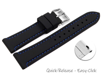 Schnellwechsel Uhrenarmband schwarz mit blauer Naht aus Silikon 18mm Schwarz