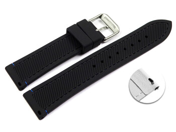 Schnellwechsel Uhrenarmband schwarz mit blauer Naht aus Silikon 24mm Schwarz