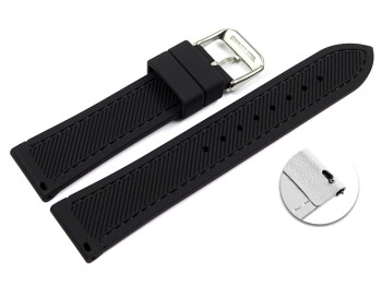 Schnellwechsel Uhrenarmband schwarz mit schwarzer Naht aus Silikon 20mm Gold