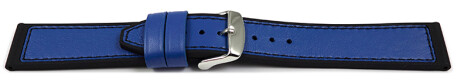 Uhrenarmband Silikon-Leder Hybrid  blau-schwarz 18mm 20mm 22mm