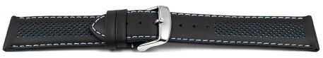 Uhrenarmband Leder gelocht Two-Colors schwarz-hellblau 18mm 20mm 22mm