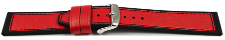 Uhrenarmband Silikon-Leder Hybrid  rot-schwarz 18mm Stahl