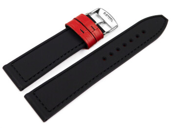 Uhrenarmband Silikon-Leder Hybrid  rot-schwarz 18mm Stahl