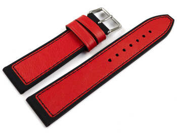 Uhrenarmband Silikon-Leder Hybrid  rot-schwarz 20mm Stahl