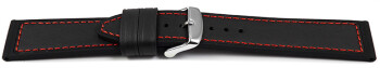 Uhrenarmband Silikon-Leder Hybrid  schwarz mit roter Naht 20mm Schwarz
