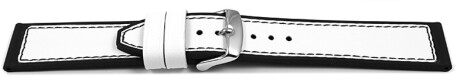 Uhrenarmband Silikon-Leder Hybrid  weiß-schwarz 22mm Stahl