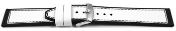 Uhrenarmband Silikon-Leder Hybrid  weiß-schwarz 22mm Stahl