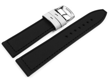 Uhrenarmband Silikon-Leder Hybrid  weiß-schwarz 22mm Stahl
