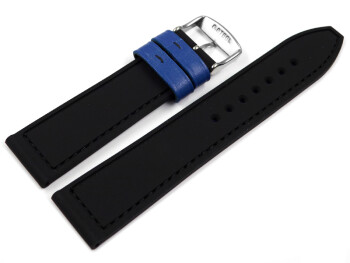 Uhrenarmband Silikon-Leder Hybrid  blau-schwarz 20mm Stahl
