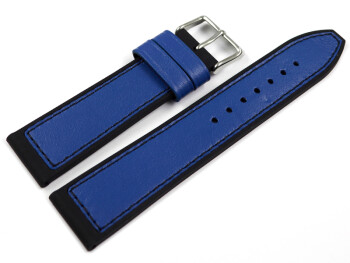 Uhrenarmband Silikon-Leder Hybrid  blau-schwarz 22mm Stahl