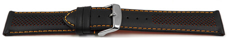 Uhrenarmband Leder gelocht Two-Colors schwarz-orange 20mm Schwarz