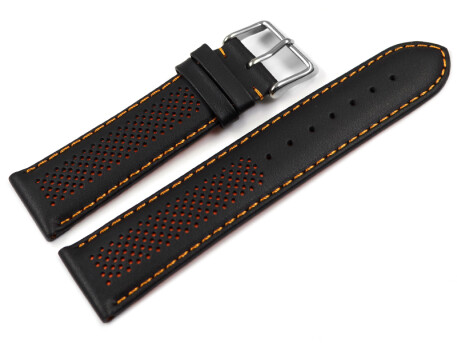 Uhrenarmband Leder gelocht Two-Colors schwarz-orange 22mm...
