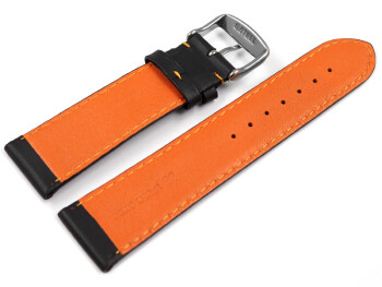Uhrenarmband Leder gelocht Two-Colors schwarz-orange 22mm Schwarz