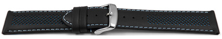 Uhrenarmband Leder gelocht Two-Colors schwarz-hellblau 20mm Stahl