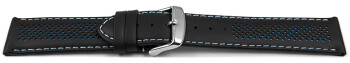 Uhrenarmband Leder gelocht Two-Colors schwarz-hellblau 22mm Schwarz