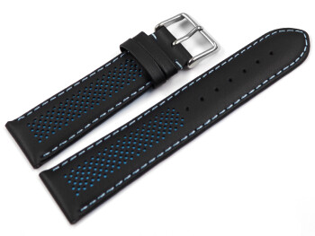 Uhrenarmband Leder gelocht Two-Colors schwarz-hellblau 22mm Schwarz