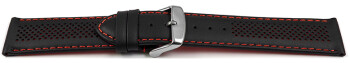 Uhrenarmband Leder gelocht Two-Colors schwarz-rot 18mm Stahl