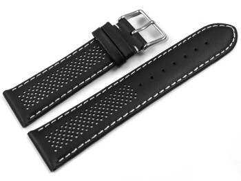 Uhrenarmband Leder gelocht Two-Colors schwarz-weiß 18mm Schwarz