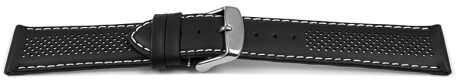 Uhrenarmband Leder gelocht Two-Colors schwarz-weiß 20mm Stahl