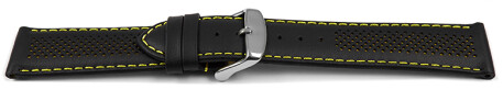 Uhrenarmband Leder gelocht Two-Colors schwarz-gelb 20mm Stahl
