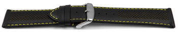 Uhrenarmband Leder gelocht Two-Colors schwarz-gelb 20mm Stahl