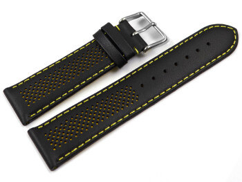 Uhrenarmband Leder gelocht Two-Colors schwarz-gelb 20mm Stahl