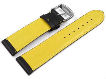 Uhrenarmband Leder gelocht Two-Colors schwarz-gelb 20mm Stahl