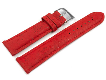 Veganes Uhrenband leicht gepolstert Kork rot 16mm Stahl
