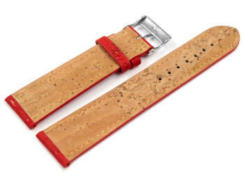 Veganes Uhrenband leicht gepolstert Kork rot 18mm Stahl