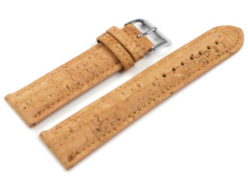 Veganes Uhrenband leicht gepolstert Kork Natur 16mm Stahl