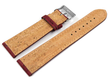 Veganes Uhrenband leicht gepolstert Kork Bordeaux 22mm Stahl