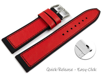 Schnellwechsel Uhrenarmband Silikon-Leder Hybrid  rot-schwarz 18mm 20mm 22mm