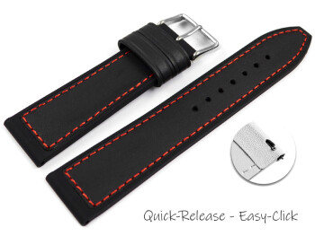 Schnellwechsel Uhrenarmband Silikon-Leder Hybrid  schwarz mit roter Naht 18mm 20mm 22mm