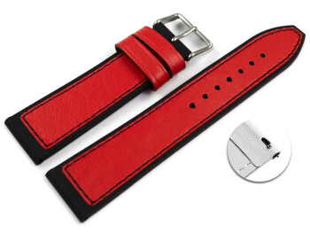 Schnellwechsel Uhrenarmband Silikon-Leder Hybrid  rot-schwarz 20mm Schwarz