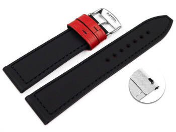 Schnellwechsel Uhrenarmband Silikon-Leder Hybrid  rot-schwarz 20mm Schwarz
